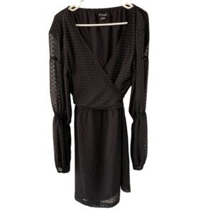 CLUB Monaco Textured Polka Dot Wrap Long Sleeved Dress